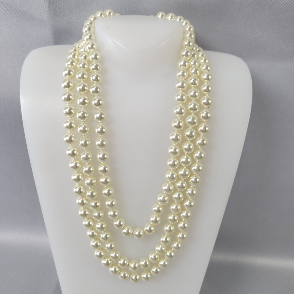JBK Jacqueline Kennedy Camrose & Kross Triple Strand Faux Pearl Necklace Silver
